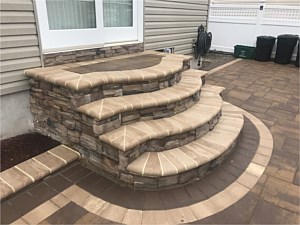 boulder creek faststak cashmere semi curved rear patio steps cultured stone with bullnose steps tan cream mortar sahara chestnut patio